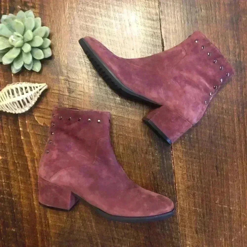 VANELi | Cranberry Color Suede Ankle Boots with Block Heel